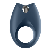 Blue vibrating cock ring with a silver metal accent.