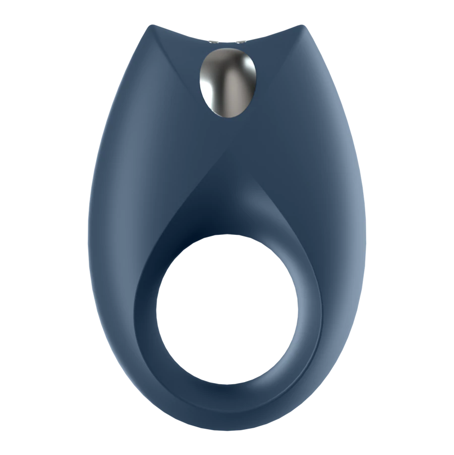 Blue vibrating cock ring with a silver metal accent.
