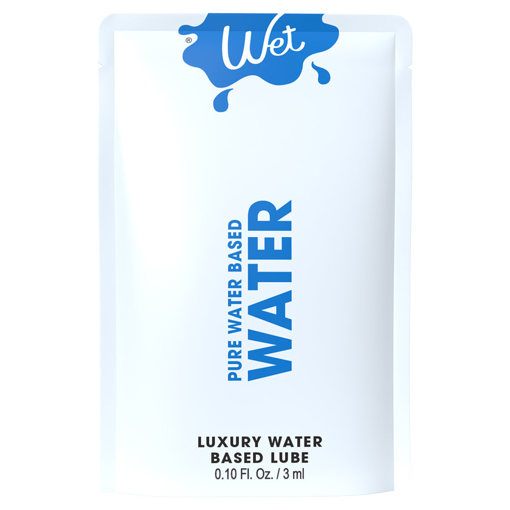 A single packet of Wet brand water-based lubricant.