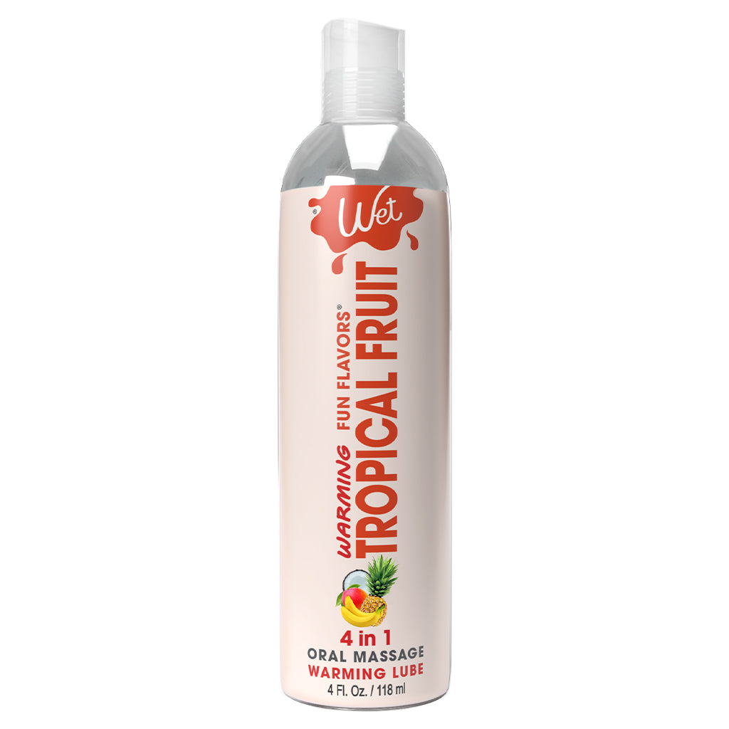 Wet Tropical Fruit warming oral massage lubricant in a 4 oz bottle.