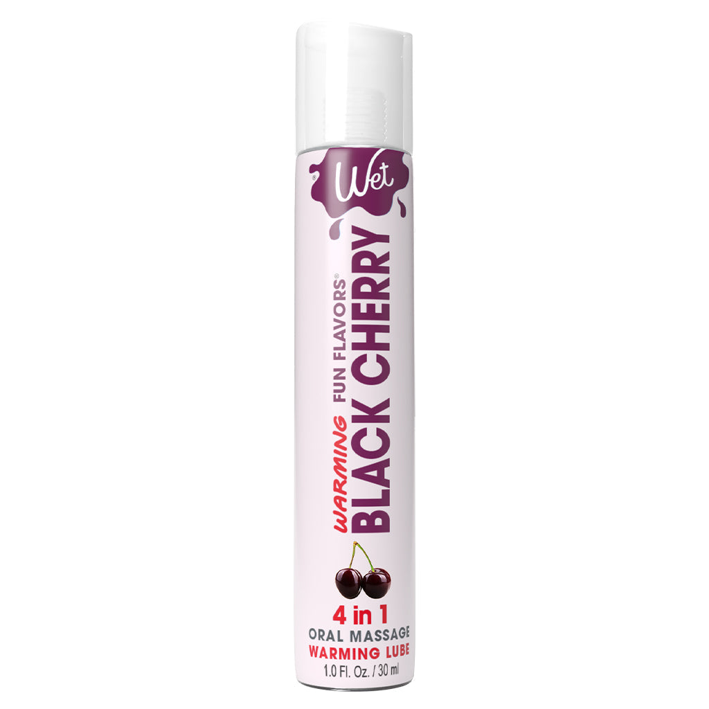 Black Cherry Warming Lubricant with a white cap and purple branding.