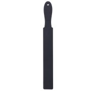 Black silicone flogger and impact belt with a hole at the top.