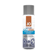 JO Cooling H2O Anal personal lubricant in a clear bottle with a silver cap.