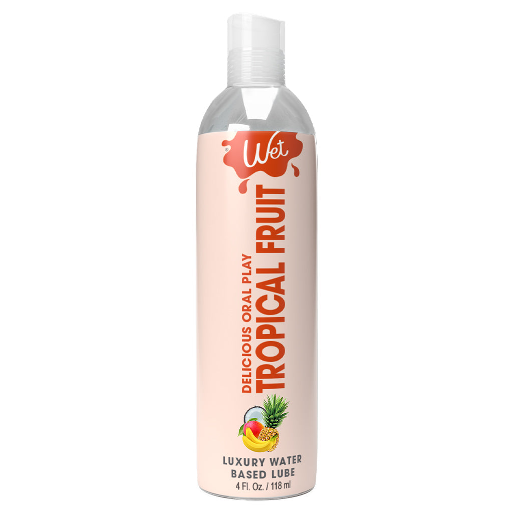 Wet Tropical Fruit flavored water-based personal lubricant.