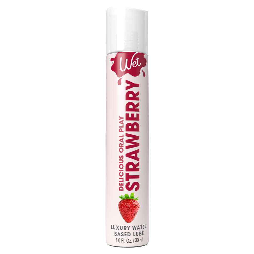 Wet Strawberry flavored water-based lubricant in a 30 ml bottle.