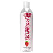 Wet Strawberry flavored water-based lubricant in a clear bottle.
