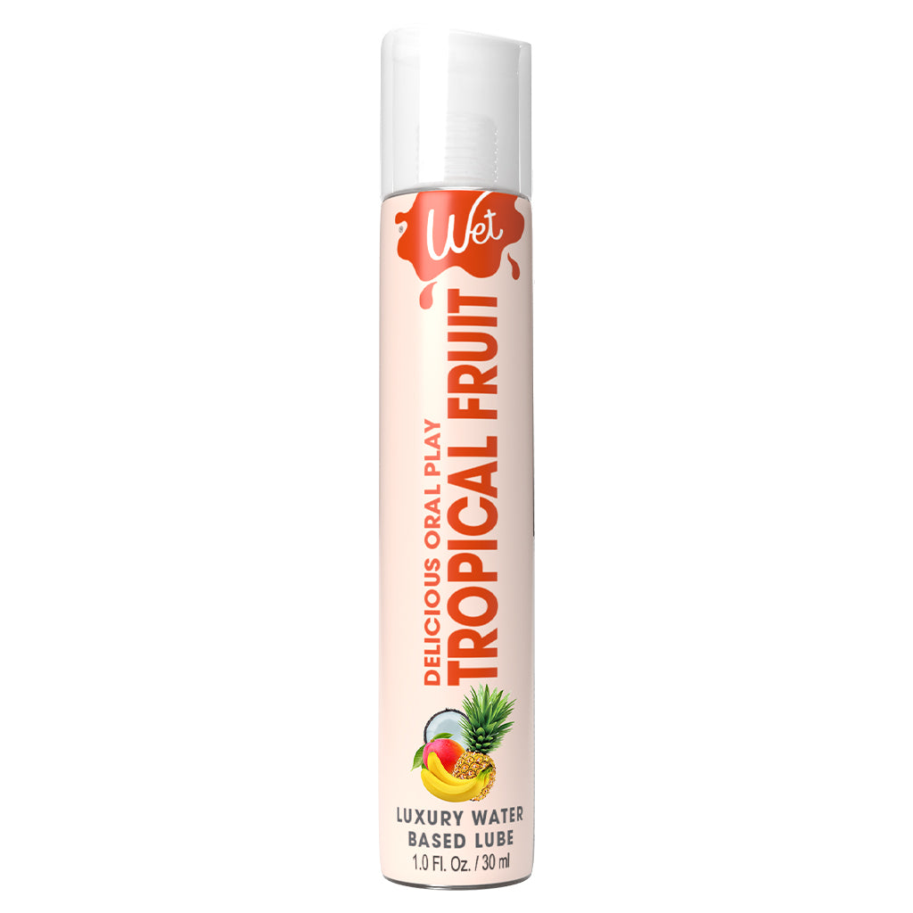 Wet Tropical Fruit flavored water-based lubricant in a 30 ml bottle.