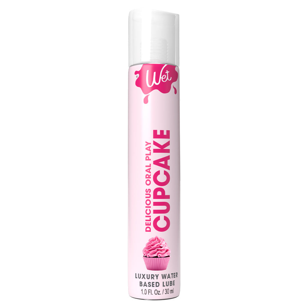A bottle of Wet Cupcake flavored water-based lubricant.