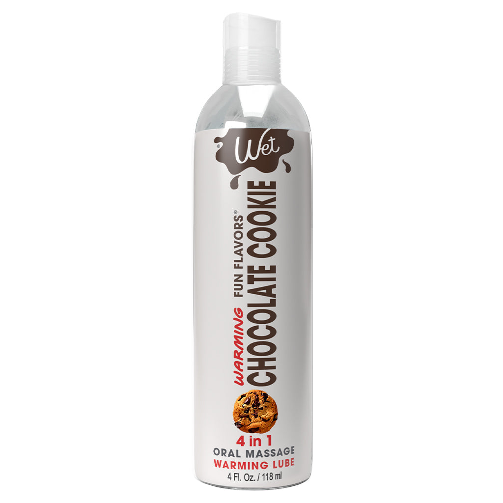 Wet Chocolate Cookie warming lubricant in a clear bottle.
