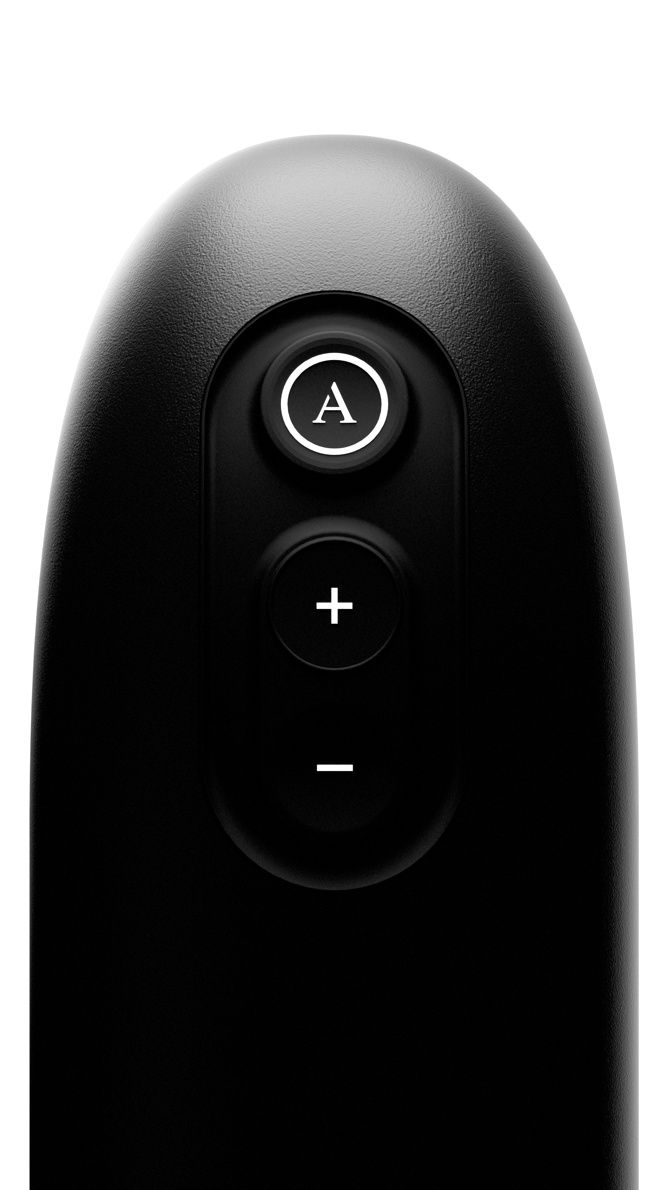 Black male stroker with buttons labeled A, plus, and minus.