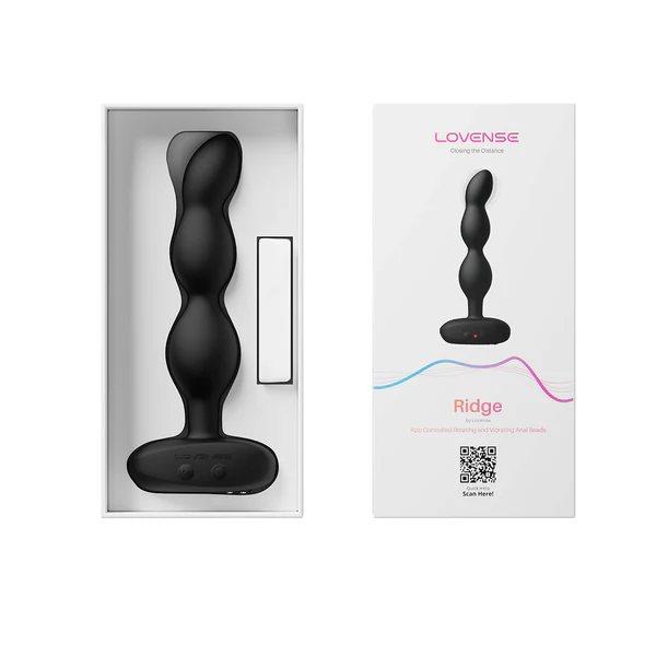 Black Lovense Ridge anal beads in packaging, with product box showing the device.