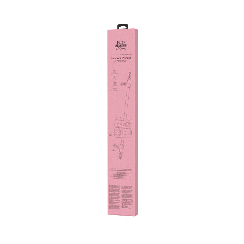 Pink box with Fifty Shades of Grey branding and an illustration of a restraint set.