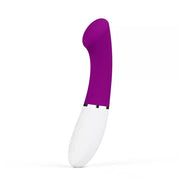 A purple and white app-controlled G-spot vibrator.