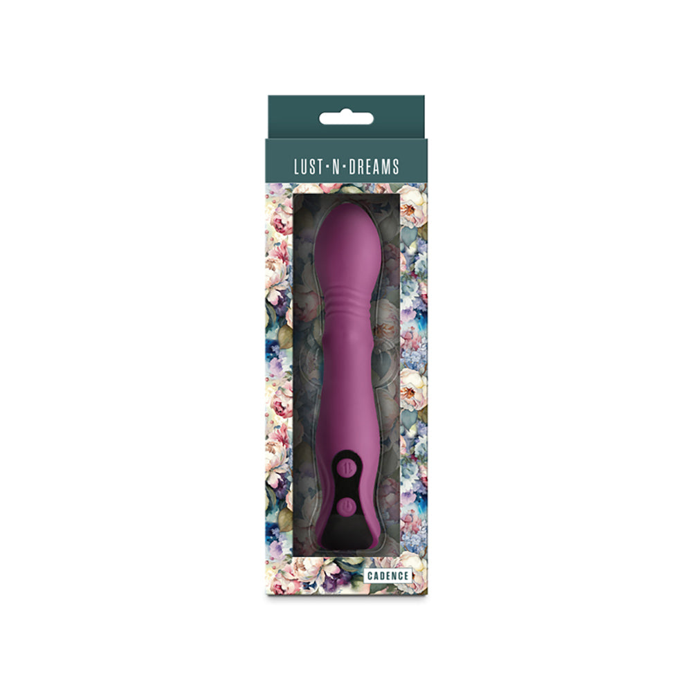 Purple vibrator with floral packaging and two control buttons.