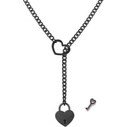 Black chain necklace with a heart-shaped lock and key charms.
