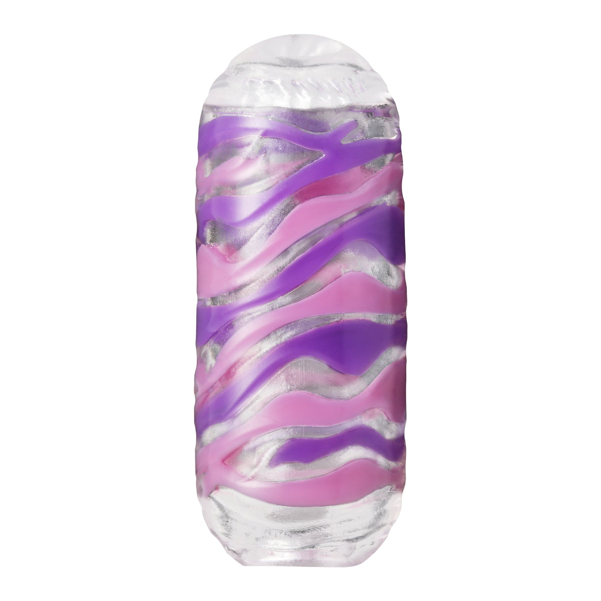 Tenga Arte Series Drape Soft Elastomer Male Masturbator with purple and pink wavy pattern.