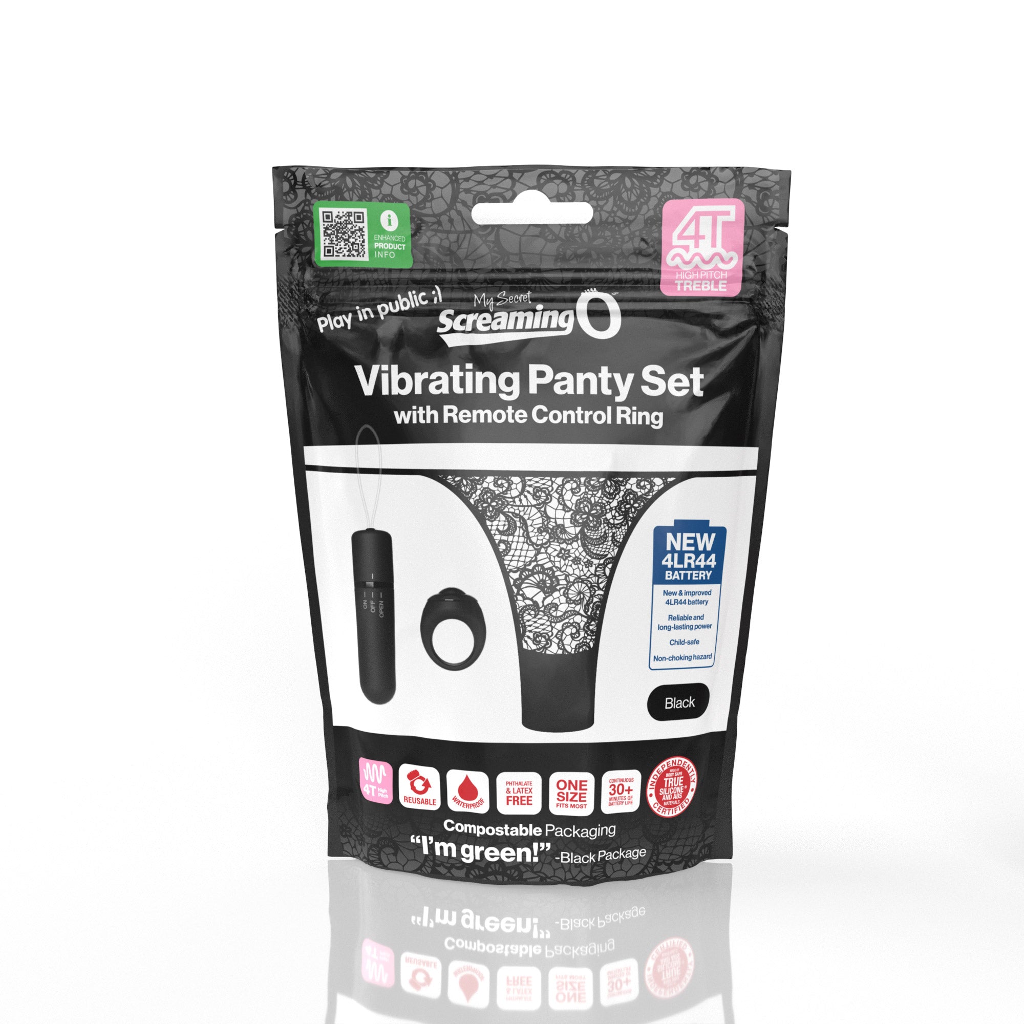 Black lace panty set with remote control vibrator and ring.