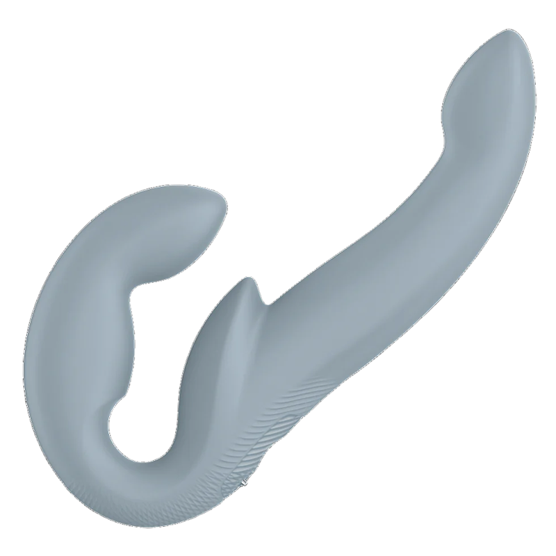 A light blue dual stimulating vibrator with a curved design.