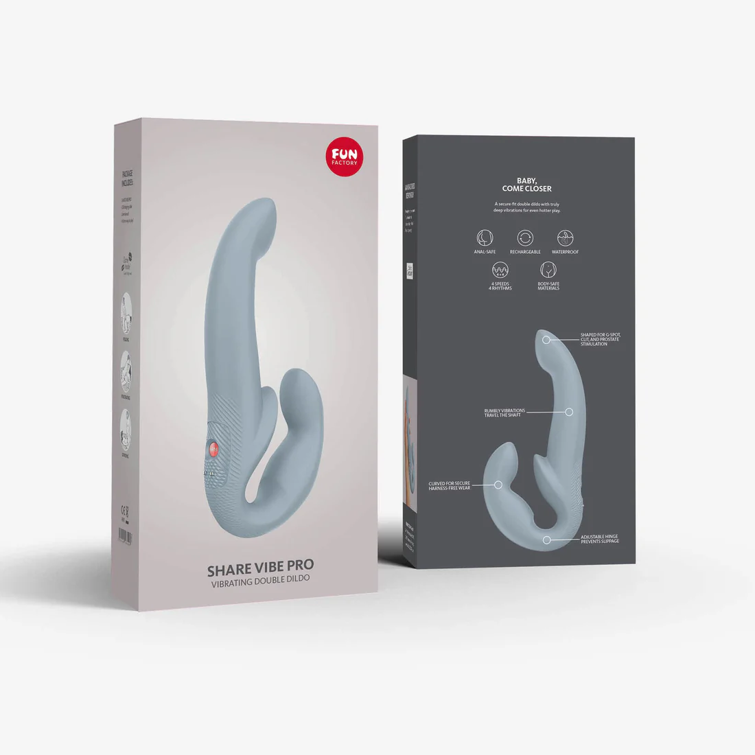 A light blue dual stimulating vibrator with a curved design.
