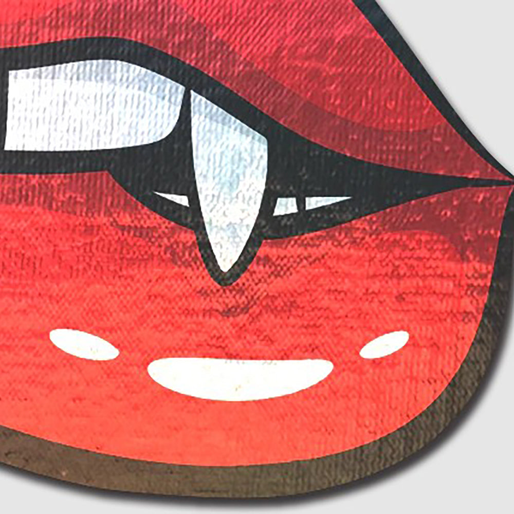 Red lips with white vampire fangs nipple pasties.