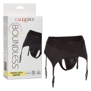 Black Calexotics Boundless thong garter harness with O-ring, size 2XL/3XL.