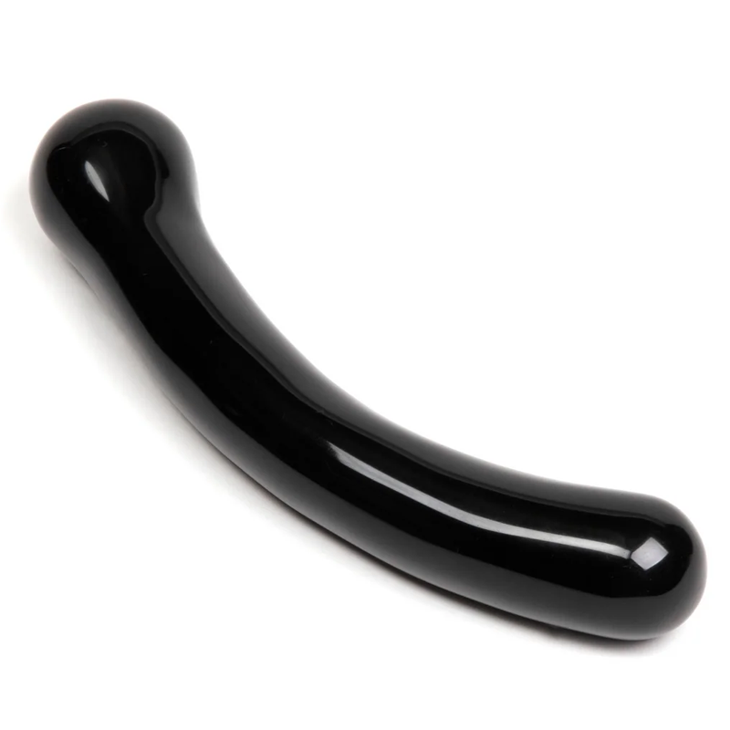 Curved black obsidian wand with a bulbous end.