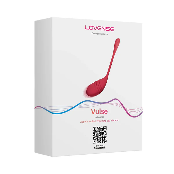 Lovense Vulse app-controlled thrusting egg vibrator in red on a white box.