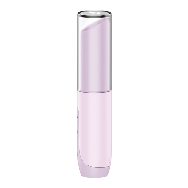 A pink lipstick-shaped vibrator with a clear cap.