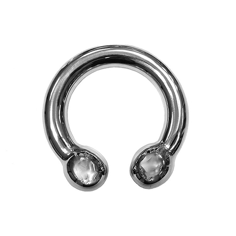 Stainless steel horseshoe cock ring with smooth balls.