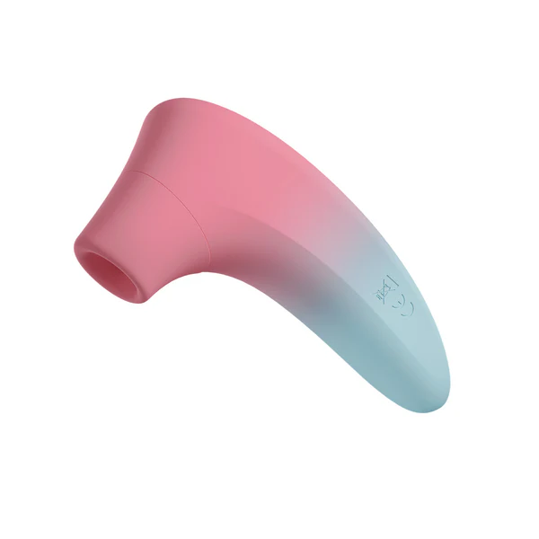 Pink and blue gradient clitoral suction stimulator with CE marking.
