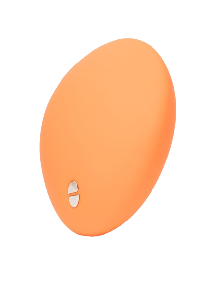 Orange lay-on vibrator with two silver buttons.