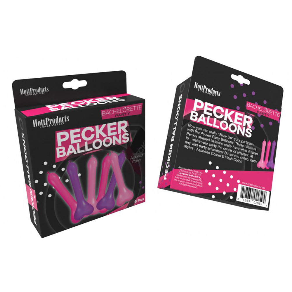 Pecker shaped party balloons in assorted colors.