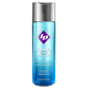 ID Glide water-based lubricant in a clear bottle with a silver cap.