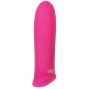 Pink rechargeable waterproof bullet vibrator with one-button control.