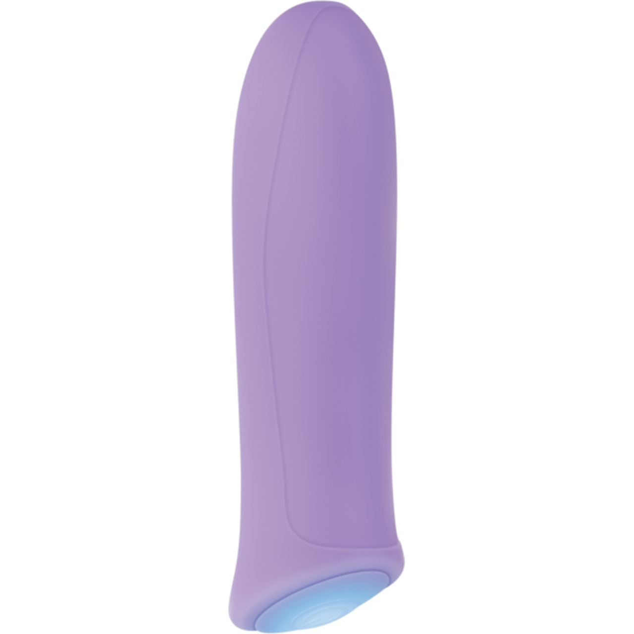 A purple silicone vibrating bullet with a blue light at the tip.