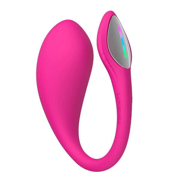 Pink Lovense Lush 4 app-controlled vibrator with a curved design.