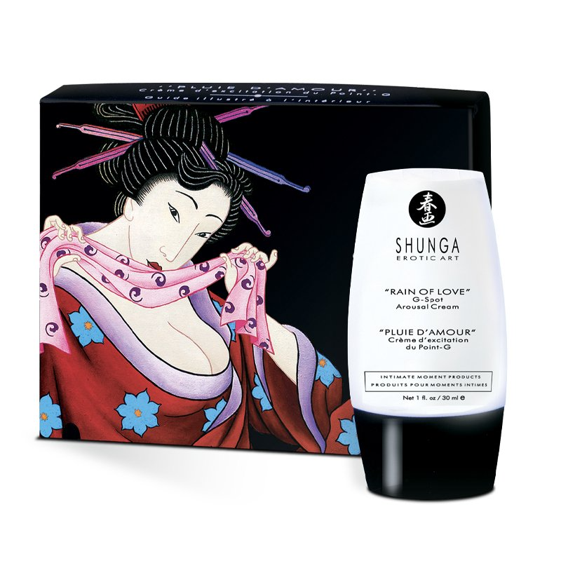 Shunga Rain of Love G-Spot Arousal Cream with illustrated guide.