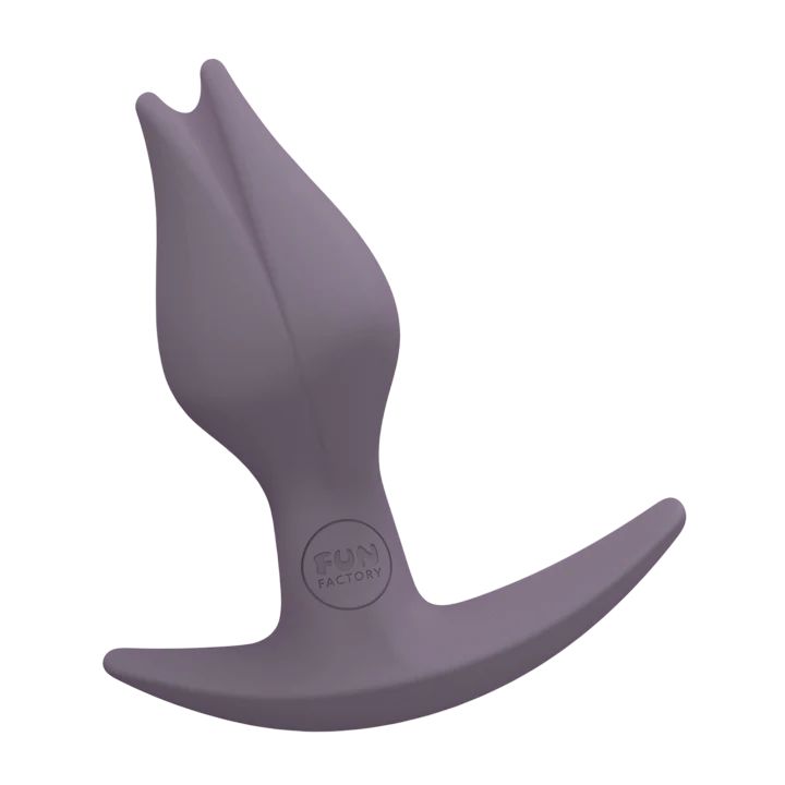 Bootie Slim Anal Plug with asymmetrical base in a light purple color.