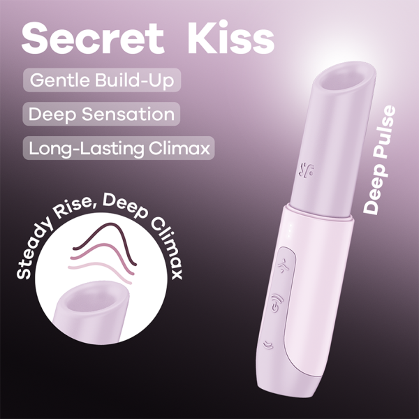 A purple clitoral vibrator with text describing its features.