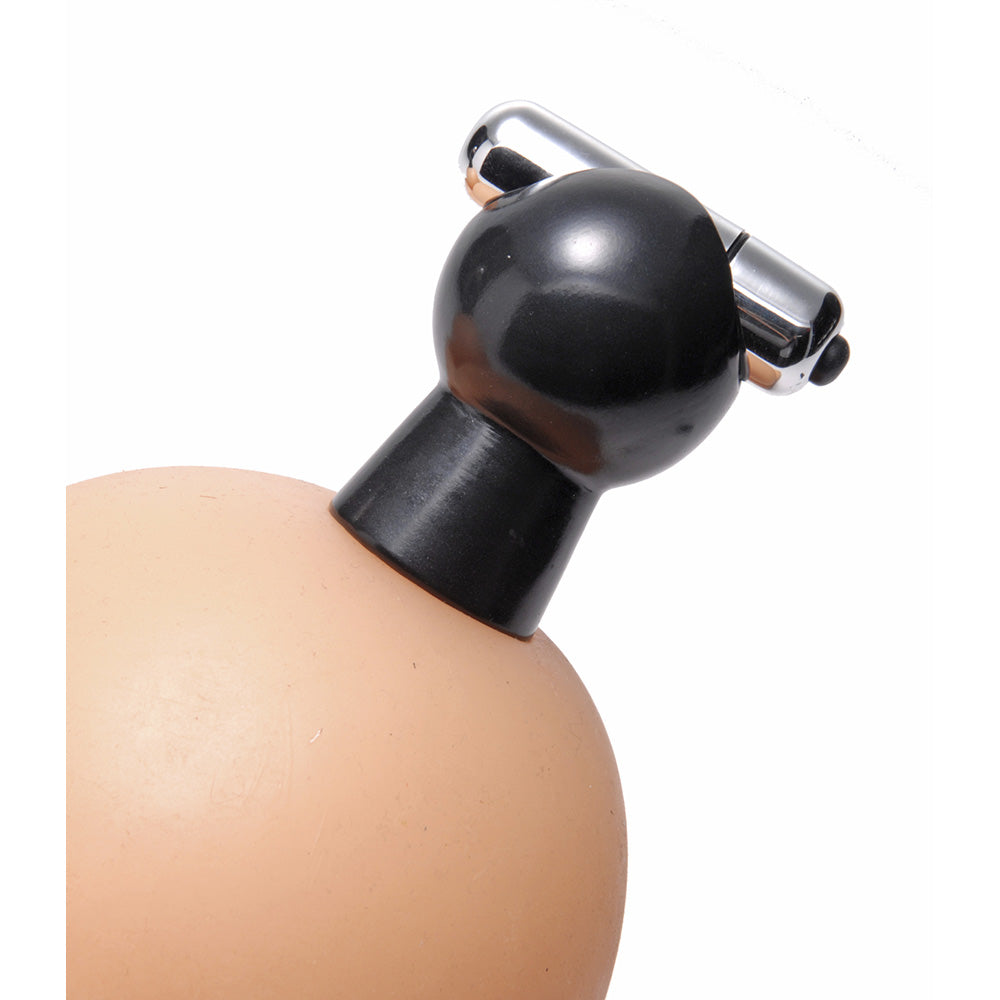 Black vibrating nipple suckers with chrome bullet stimulator.