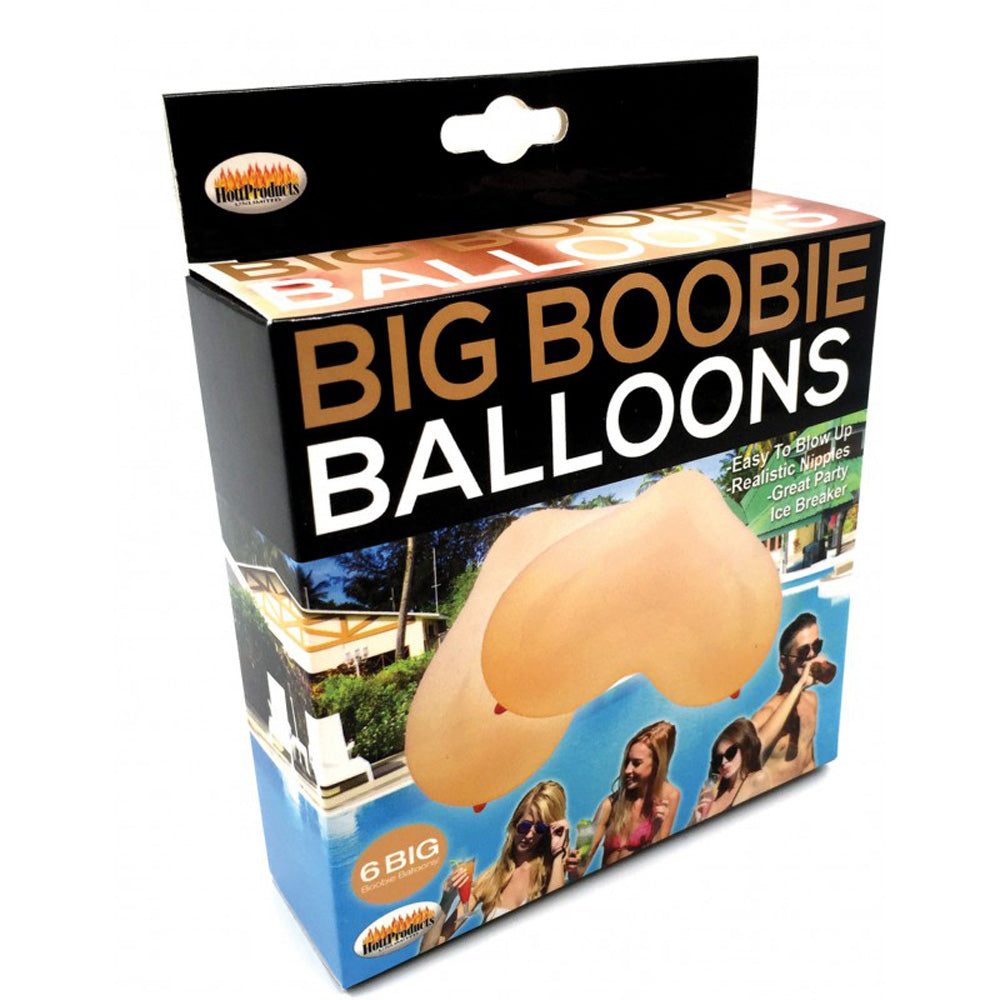 Box of 6 Big Boobie Balloons with realistic nipples.
