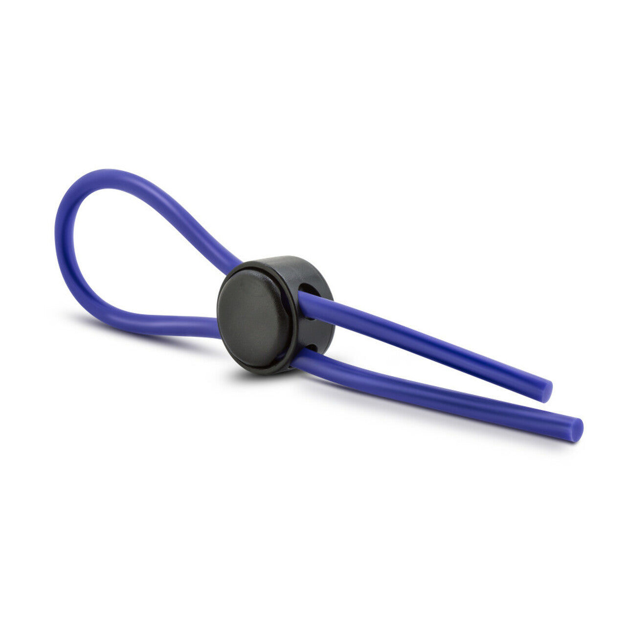 Adjustable blue silicone cock ring with a black quick-release lock.