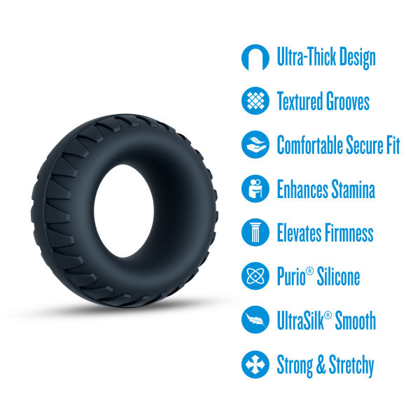 Textured silicone cock ring and ball stretcher with ultra-thick design.