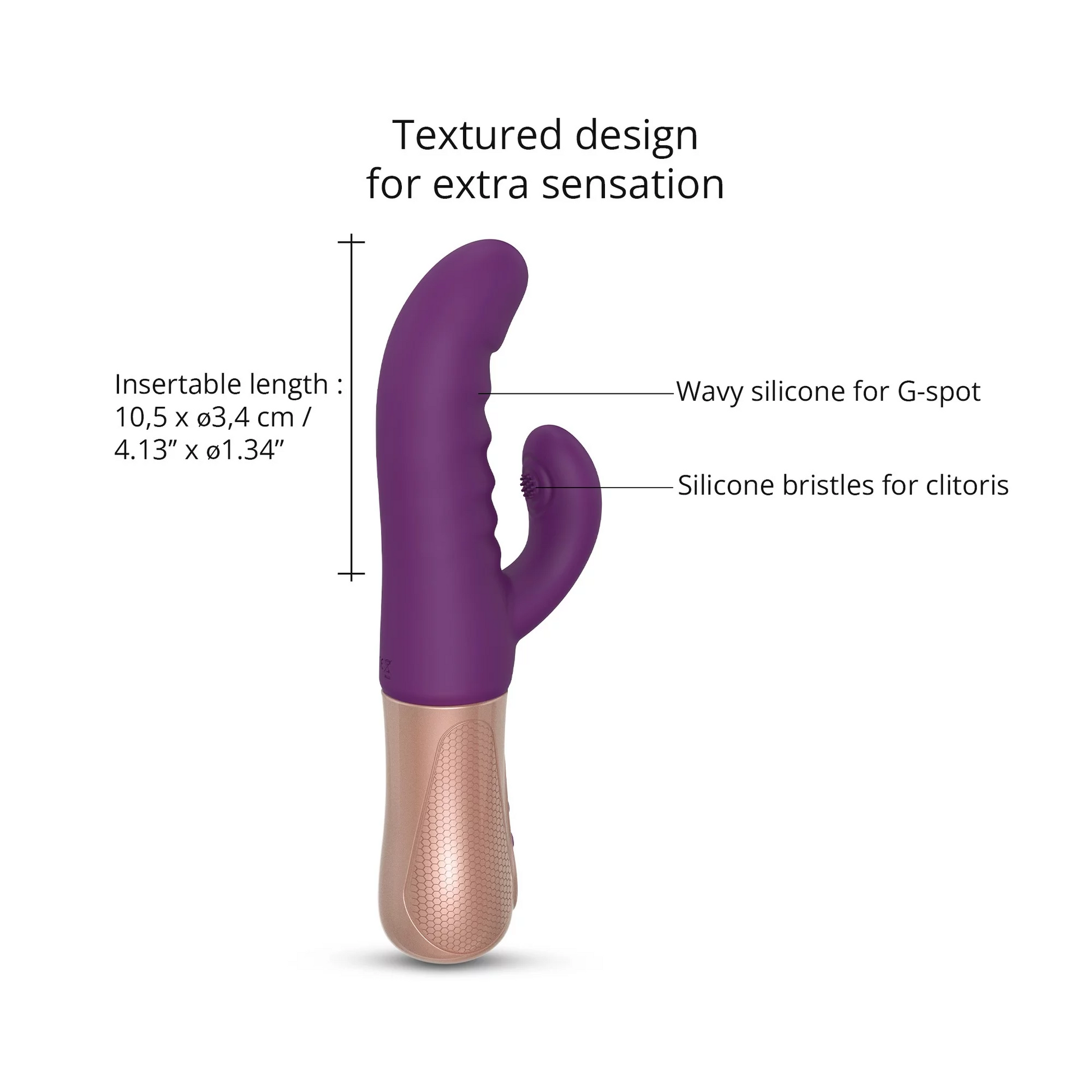 Purple rabbit vibrator with textured design for dual stimulation.