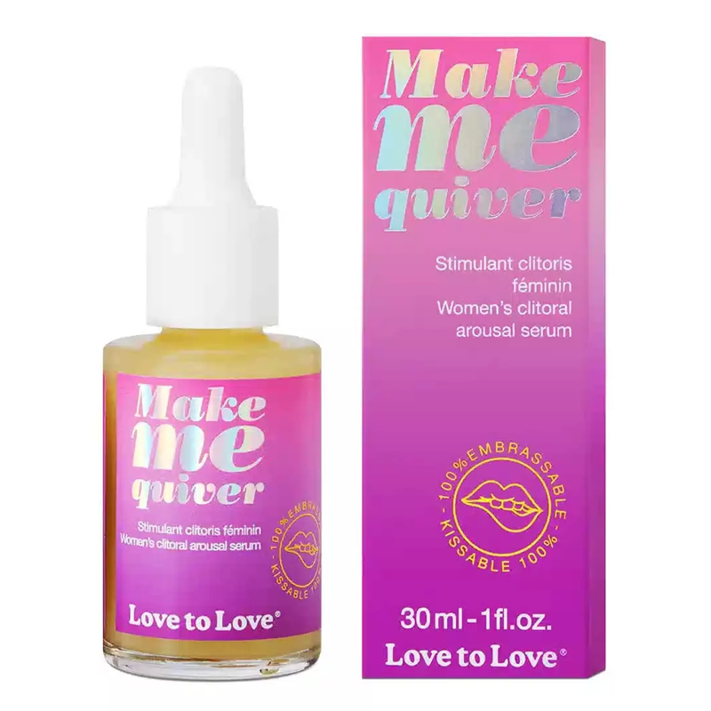 Love to Love Make Me Quiver clitoral arousal serum bottle and box.
