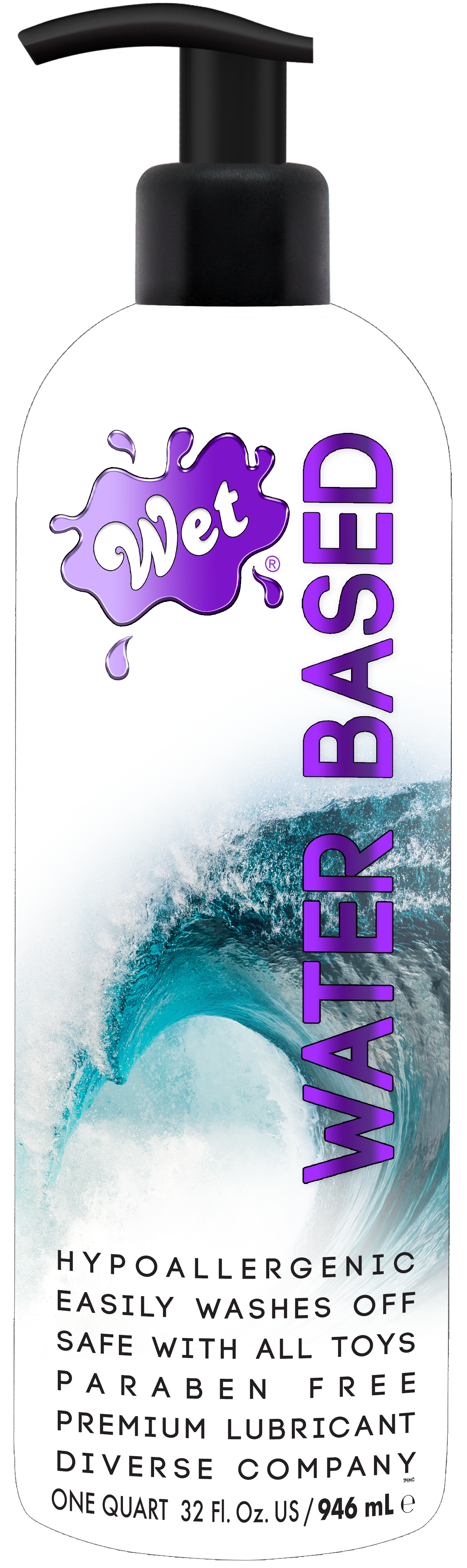 Wet Original Water Based Lubricant, 32 oz bottle with wave imagery.