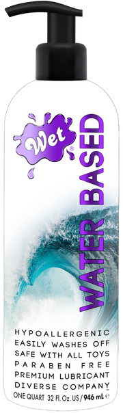 Wet Original Water Based Lubricant, 32 oz bottle with wave imagery.