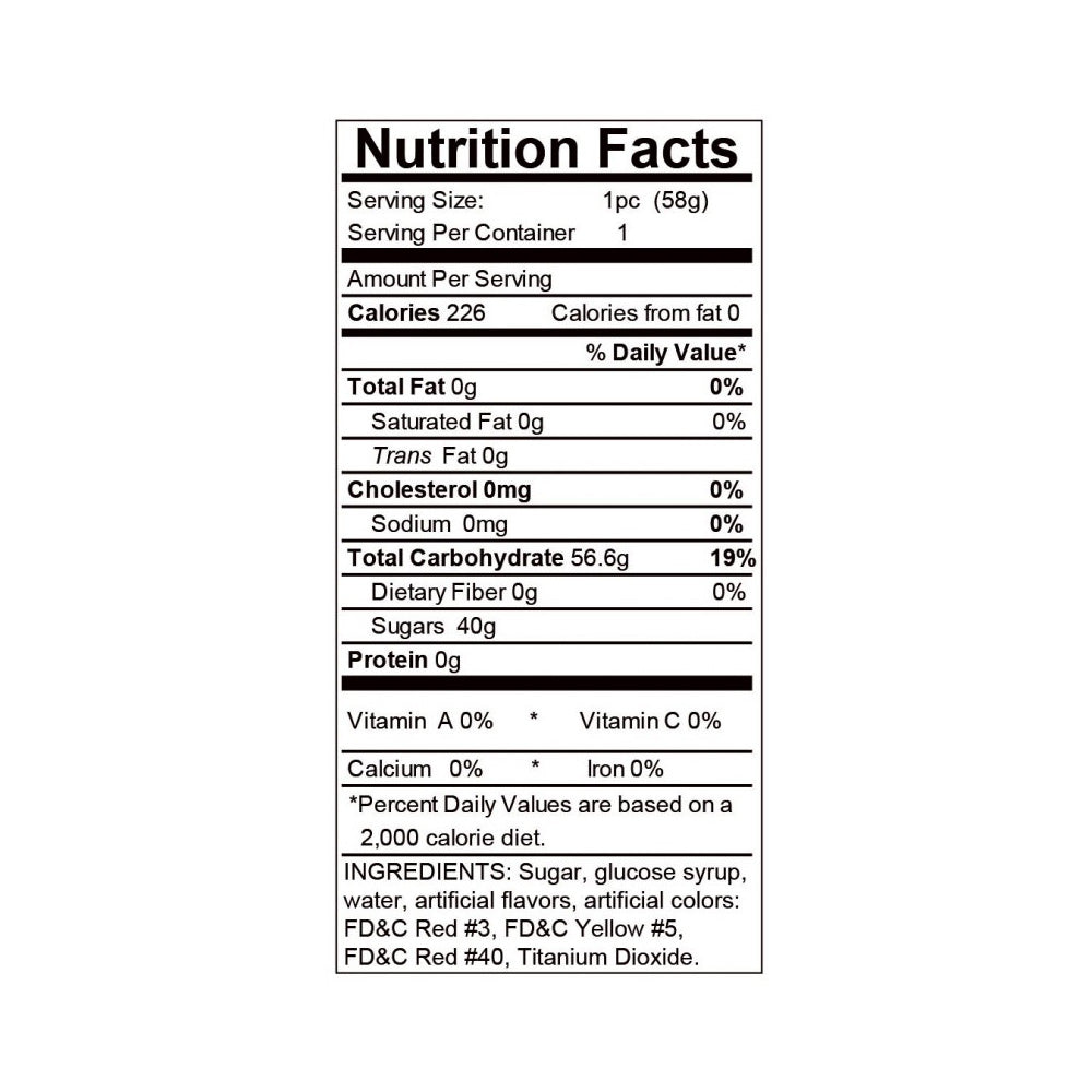 Nutrition facts label for strawberry ass shaped gummies.