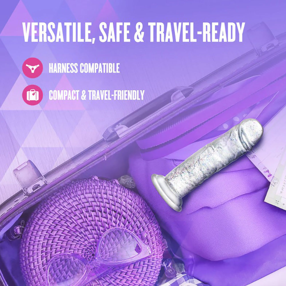 A sparkling clear flexible dildo with a suction cup base.