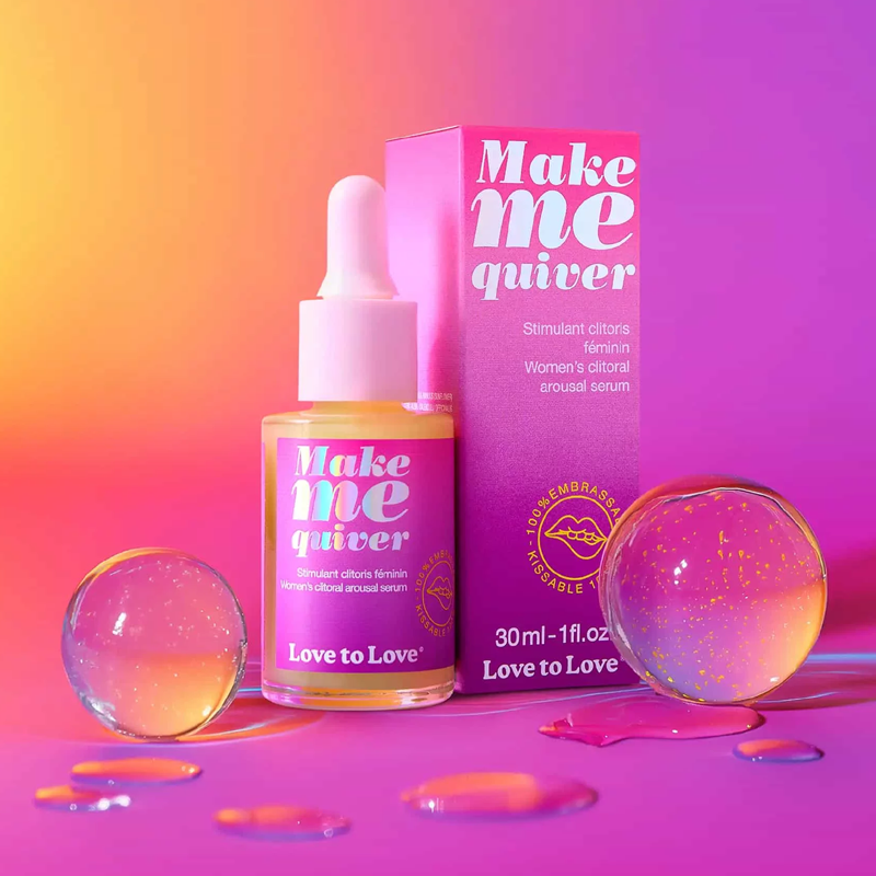 Love to Love Make Me Quiver clitoral arousal serum bottle and box.